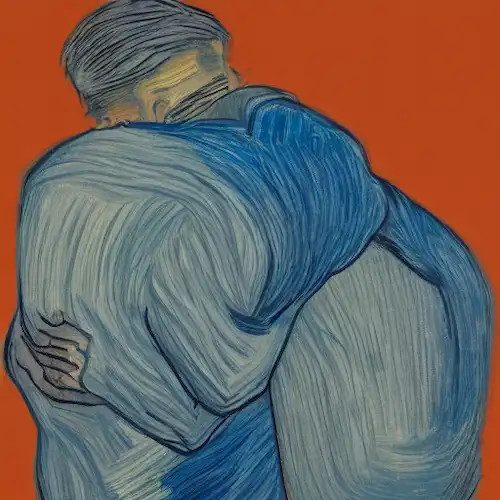 La imagen debe mostrar a una persona que ofrece un abrazo cálido mientras escucha activamente con empatía