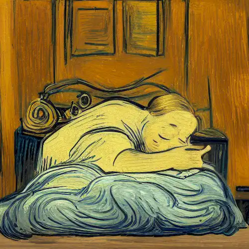 La imagen simboliza conquistar el miedo al sueño, mostrando a una persona con confianza abrazando el sueño retorcido con varias tácticas contra la somnifobia.