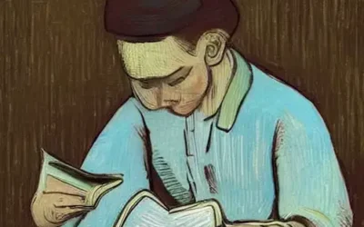 La imagen representa a una persona que lee una guía literaria