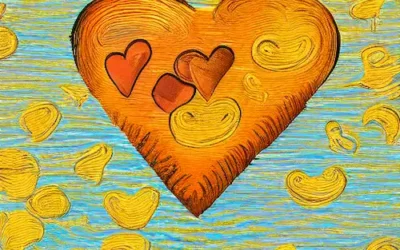 La imagen representa los diversos aspectos del amor a través de diversas formas y colores